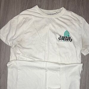 Denim & Flower White T-Shirt with Green Logo